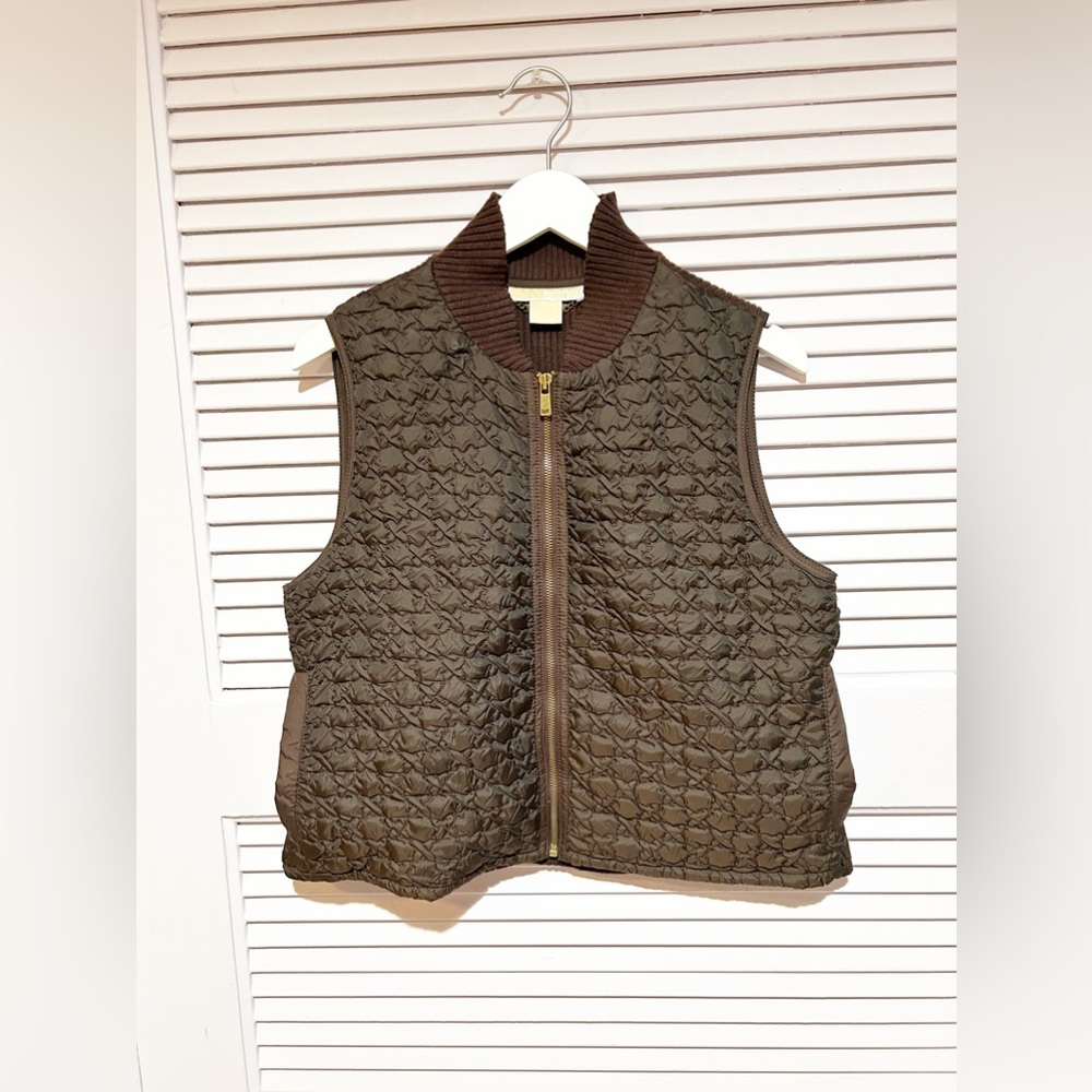 Michael Michael kors Quilted Vest Women’s Petite Large Brown Full Zip Casual
